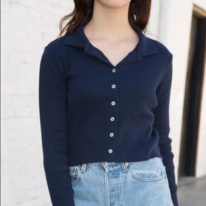 Brandy Melville Navy Long Sleeve Button Up Top